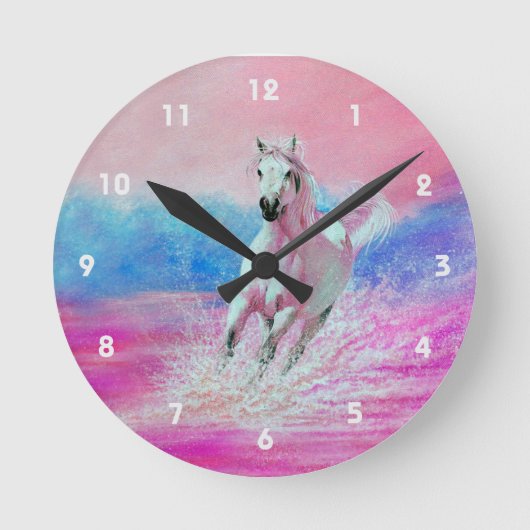 Cheval Blanc courir sur une horloge de plage (Recto)
