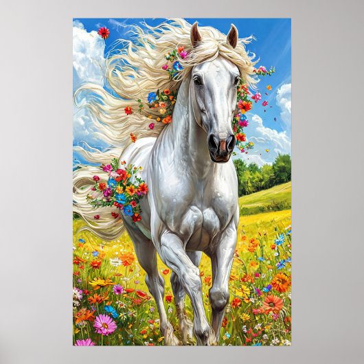 Cheval Blanc dans Décoration de Paysage de Prairie (Devant)