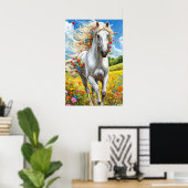 Cheval Blanc dans Décoration de Paysage de Prairie (Bureau à domicile)