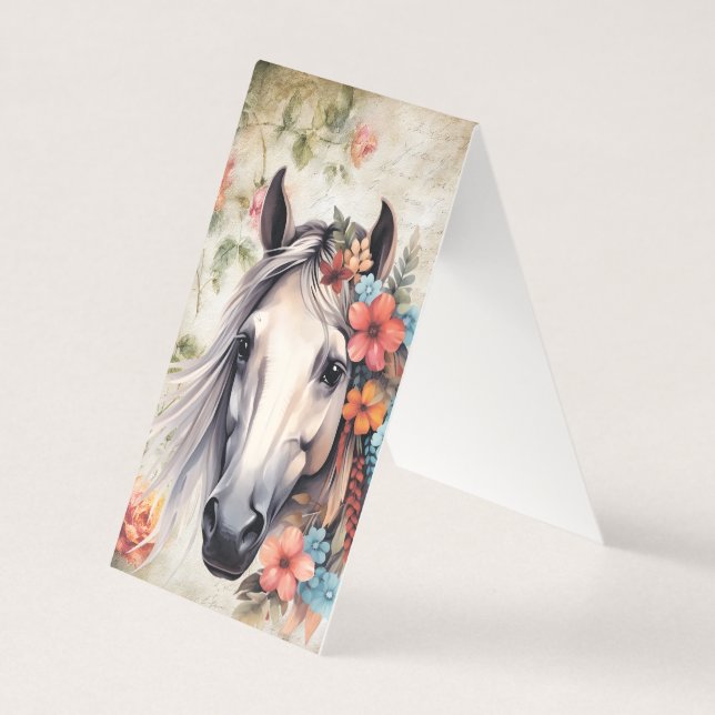 Cheval blanc dans les fleurs. (Front)