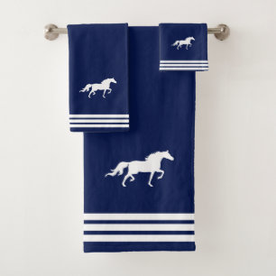 Cheval blanc personnalisé et trois bandes sur bleu