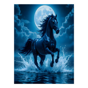 Cheval bleu de minuit Art mural de la lune Décor