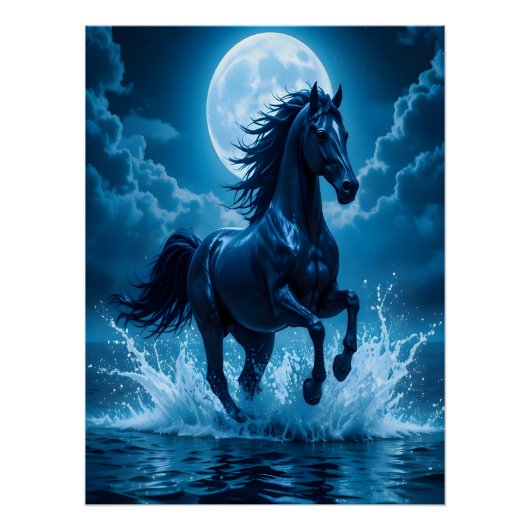 Cheval bleu de minuit Art mural de la lune | Décor (Devant)