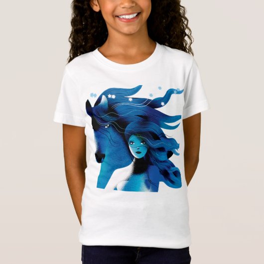 Cheval bleu et un T-shirt des filles de fille (Devant)