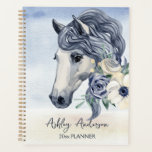 Cheval bleu gris avec fleurs nom personnalisé<br><div class="desc">Cheval bleu gris avec des fleurs livre de planificateur de nom personnalisé pour les amateurs de cheval.</div>