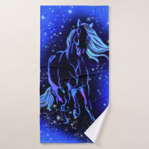 Cheval Bleu Magique Courant À La Nuit Étincelant