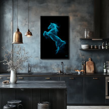 Cheval Bleu Néon Art Mural Filamenteux Futuriste