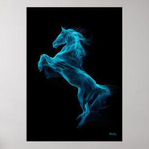 Cheval Bleu Néon Art Mural Filamenteux Futuriste