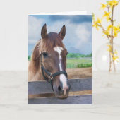 Cheval Brown avec Bridle Note ou Carte de voeux (Fleur jaune)