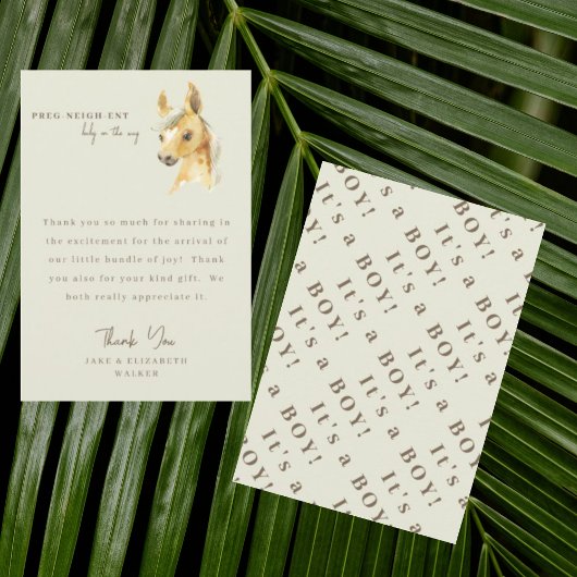 Cheval C'est un garçon Baby shower Message Merci