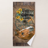Cheval Cowboy Boots Wagon Wheels Sunflowers Wester (Serviette de bain)