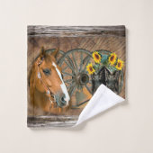 Cheval Cowboy Boots Wagon Wheels Sunflowers Wester (Gant de toilette)