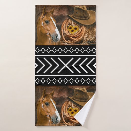 Cheval Cowboy Casquette Lasso Western Motif  (Serviette de bain)