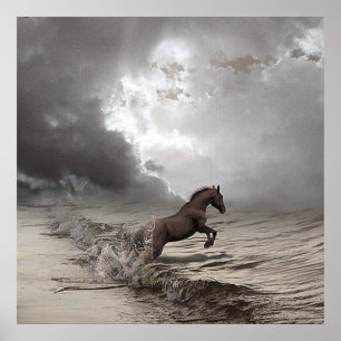 Cheval dans les vagues, Poster Papier (mat)