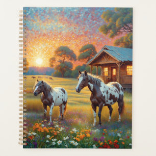 Cheval dans prairie fleurie sauvage de la ferme