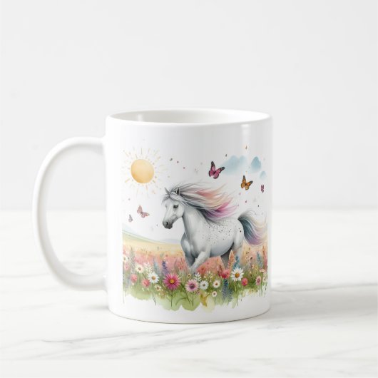 Cheval d'aquarelle de printemps - Mug d'enfant (Gauche)