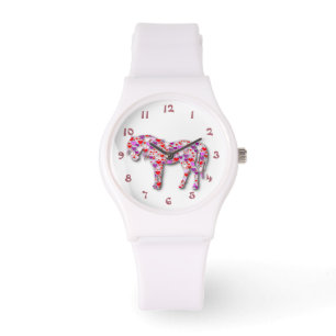 Cheval de Coeur Blanc et Rose Montre de Pony