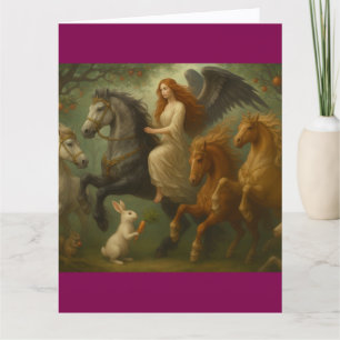 Cheval de conte de fées et carte de vœux pliée ang