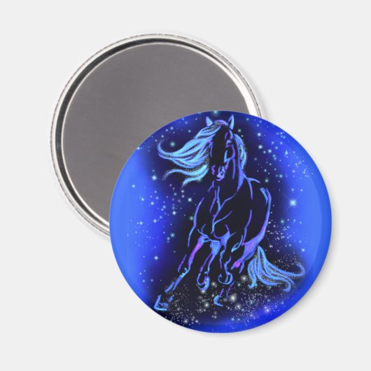 Cheval de course Magnet bleu étoile nuit (Recto/Verso)