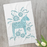 Cheval de Dala suédois Serviette de cuisine Turquo<br><div class="desc">Un Dala Horse suédois traditionnel design en vert turquoise et blanc.</div>