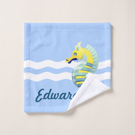 Cheval de mer bleu et jaune (Gant de toilette)