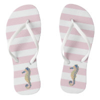 Cheval de mer bleu sur bandes blush tongs flops