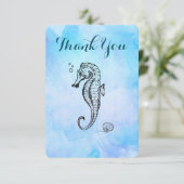 Cheval de mer et coquillage sur Merci d'aquarelle  (Debout devant)