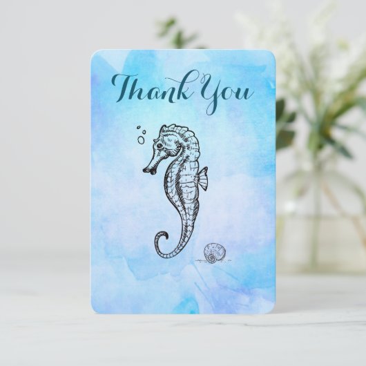 Cheval de mer et coquillage sur Merci d'aquarelle  (Debout devant)