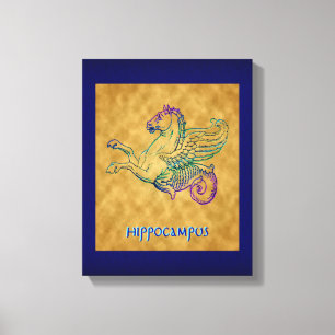 Cheval de mer grec Vintage Art Enveloppé Toile