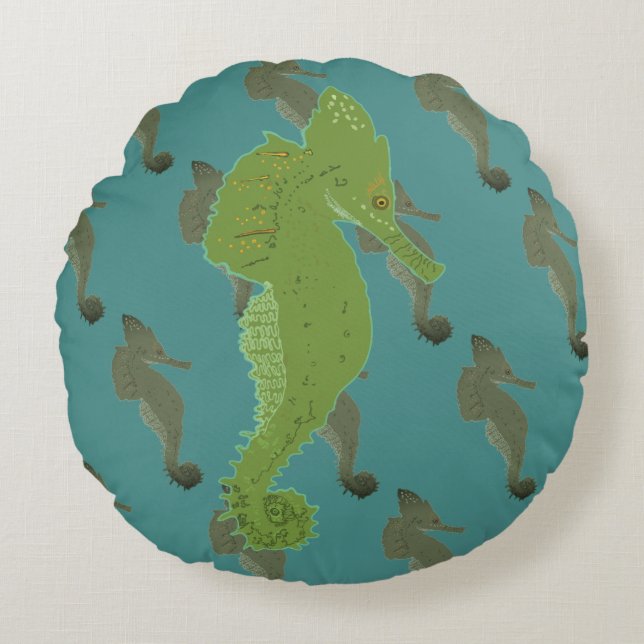 Cheval de mer, Poisson Art coussin rond (Devant)