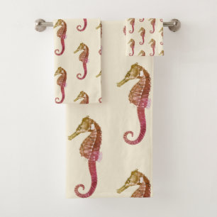 Cheval de mer rose Vintage moderne sur crème beige
