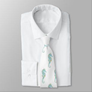 Cheval de mer sur Cravate Mariage blanc