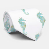Cheval de mer sur Cravate Mariage blanc (Roulé)