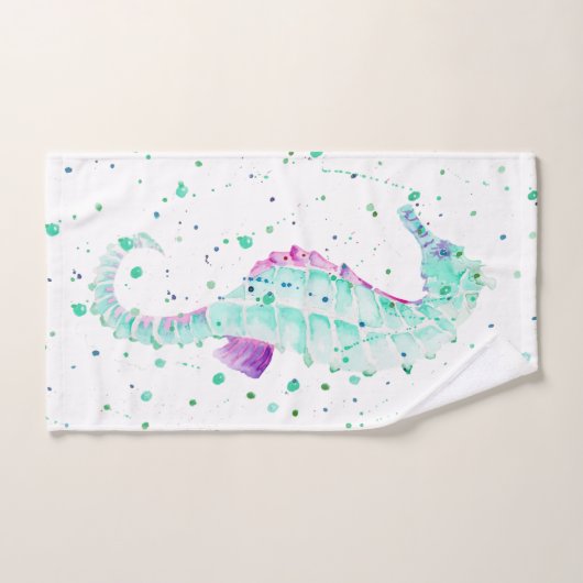 Cheval de mer turquoise et violet (Serviette à main)