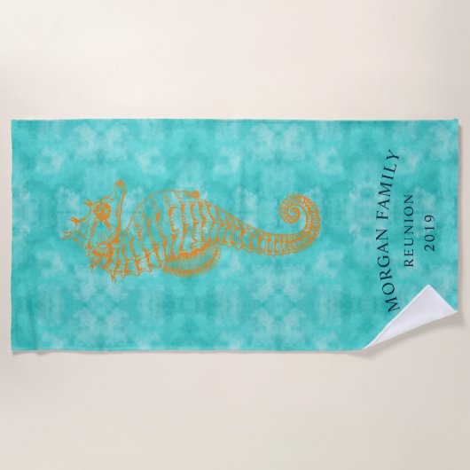 Cheval de mer Turquoise | Serviette de plage perso (Devant)