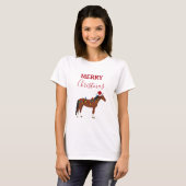 Cheval de Noël Santa Chapeau Noël Lumières T-shirt (Devant entier)