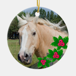 Cheval de palomino de Noël et ornement rond de