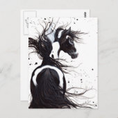 Cheval de peinture noir blanc Pinto par carte post (Devant / Derrière)