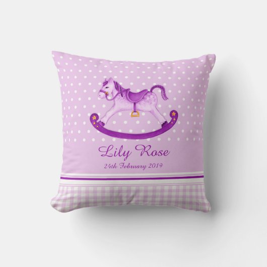Cheval de roche art violet nom bébé coussin de nai (Recto)