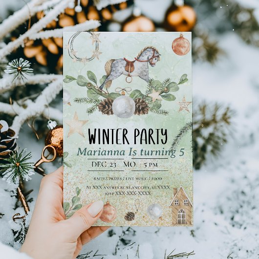 Cheval de roche Noël Anniversaire Fête Invitation