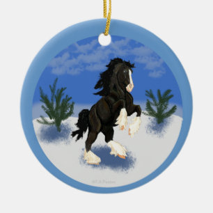 Cheval de Shire en ornement rond de Noël d'hiver