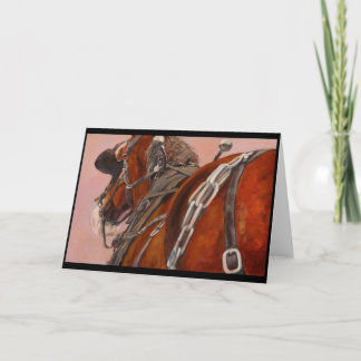 Cheval de trait dans la carte de voeux de harnais