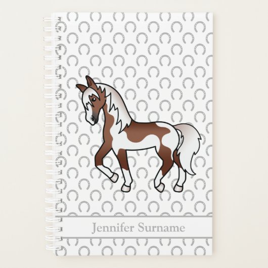 Cheval de Trotting Pinto Brun Dessin Animé & Texte (Devant)