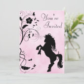 Cheval d'élevage et fleurs rose Invitation d'anniv (Debout devant)