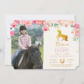 Cheval d'or aux fleurs Photo Invitation d'annivers (Devant)
