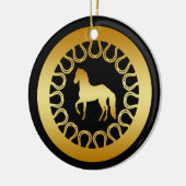 CHEVAL D'OR ET ORNEMENT DE FERS À CHEVAL (Gauche)