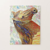 Cheval d'or sur le puzzle à motifs floraux (Vertical)