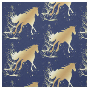 Cheval d'or sur tissu de vacances bleu