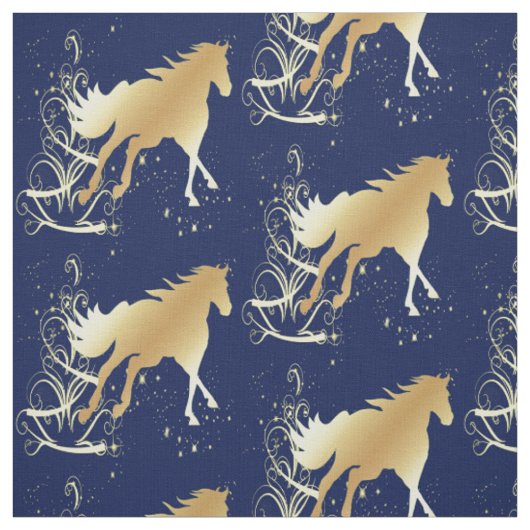 Cheval d'or sur tissu de vacances bleu (Échantillon)