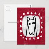 Cheval Drôle Sur Carte Postale Rouge (Devant / Derrière)